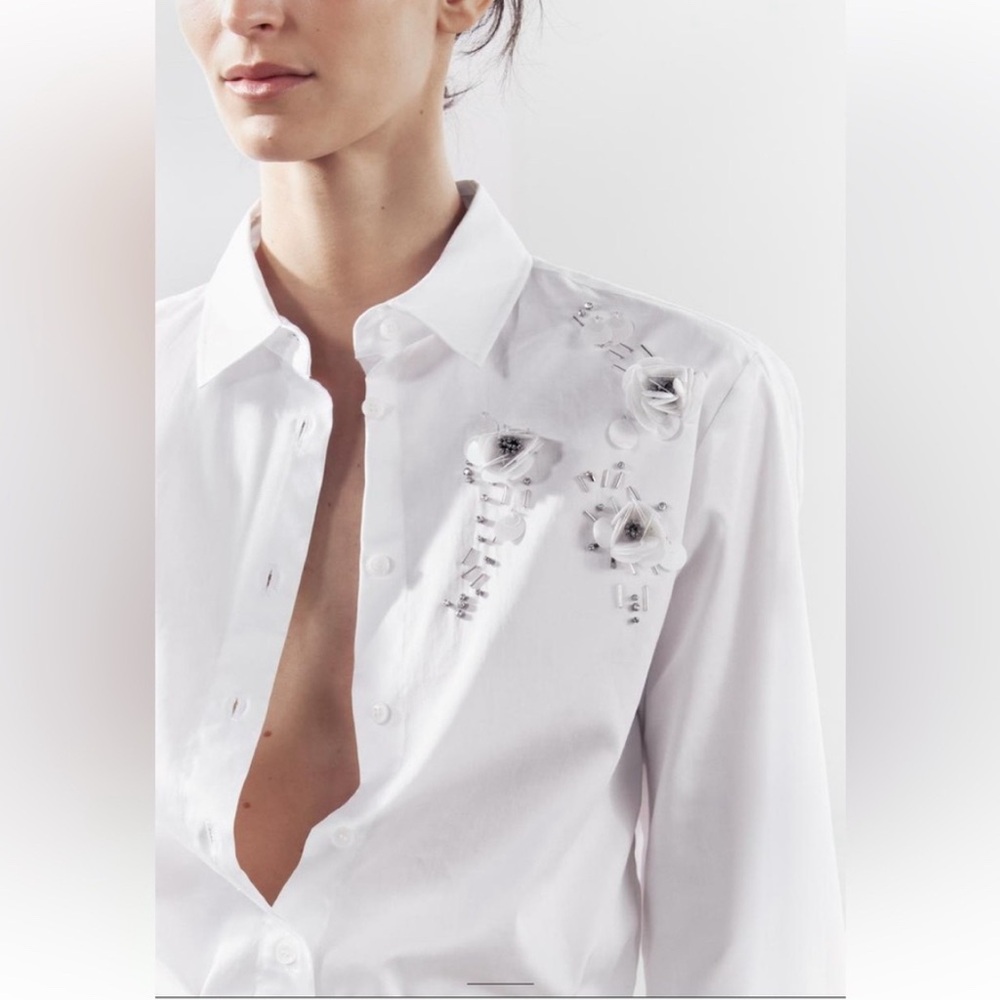 Zara JEWEL FLOWER SHIRT ZW COLLECTION Size S - Picture 2 of 15